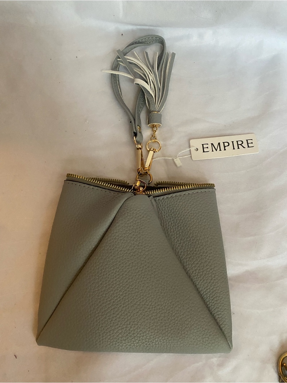 Empire Pebbled Gray Tassel Wristlet Clutch